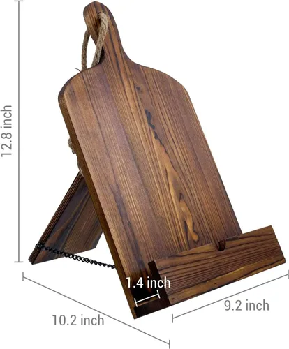 Vista 6 de MyGift Soporte para libro de recetas con diseño de tabla de cortar de Marrón