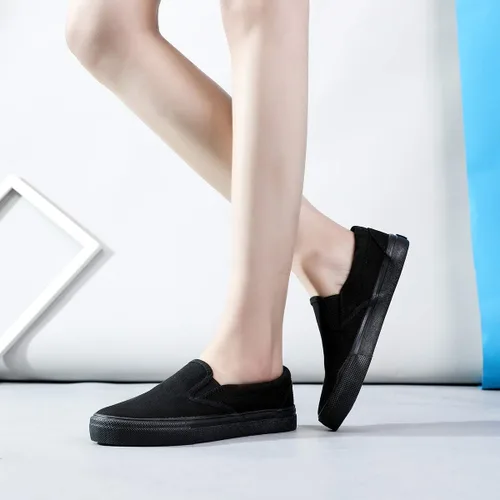 Vista 5 de Zapatos deportivos de lona para mujer caña baja sin cordones de moda zapatos deportivos antideslizantes informales