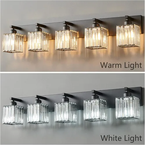 Vista 3 de Moderna lámpara de tocador/pared de baño de cristal negro - 5 luces Negro recto.