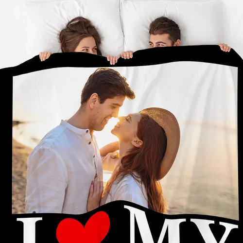 Vista 2 de Manta personalizada con fotos, regalos personalizados para el día de San Valentín para él y ella, mantas personalizadas de franela suave