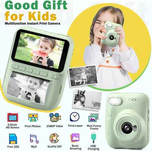 Vista 2 de Cámara para Niños Impresión Instantánea Regalos de Cumpleaños y Graduación para Niños de 3, 4, 5, 6, 7, 8, 9 años Cámara Digital Portátil