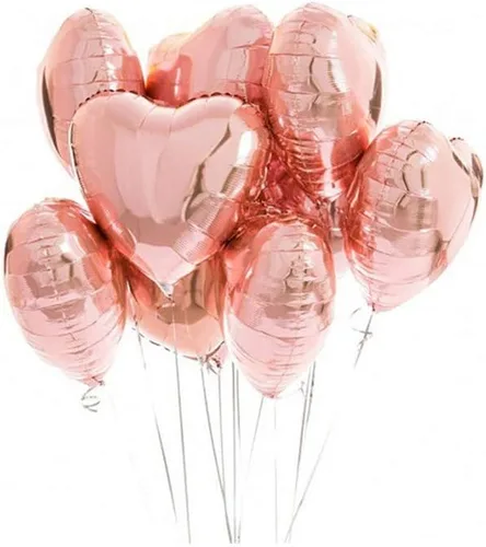Vista 19 de 10 globos de papel de aluminio con forma de corazón de oro rosa, globos de helio, decoraciones de fiesta de cumpleaños, globos de boda para niños