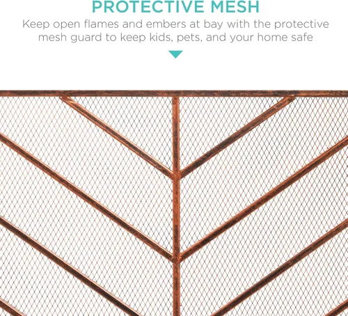 Vista 3 de Best Choice Products Panel individual de 38 x 31 pulgadas, hecho a mano, malla de hierro forjado, protector contra chispas contra incendios
