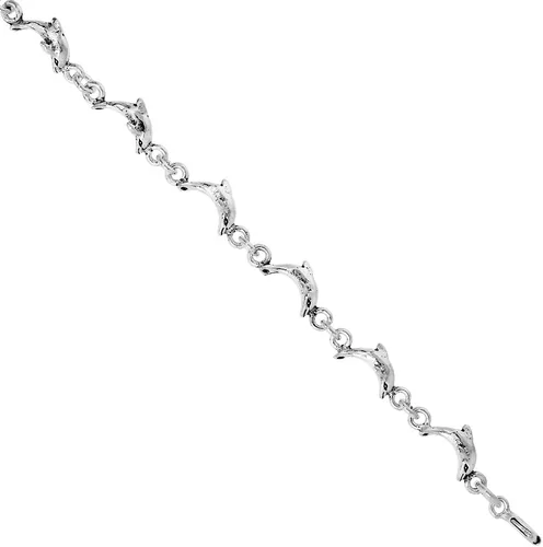 Vista 2 de Delicada pulsera de delfín de plata de ley para mujeres y niñas de 14 de ancho de 7.5 pulgadas de largo, Plata de ley, Sin gemas.