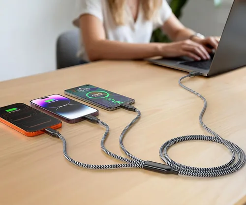 Vista 5 de Cable de carga múltiple para cargador de Apple Watch de 6 pies, cable de carga 3 en 1, USB A/C a Lightning tipo C, cable USB C, cable de cargador