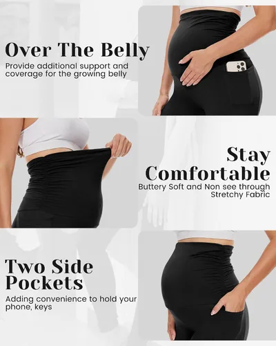 Vista 5 de HLTPRO Paquete de 13 leggings de maternidad sobre el vientre, pantalones de maternidad con bolsillos para mujer, leggings de yoga para entrenamiento