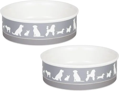 Vista 10 de Bone Dry Dog Show - Cuenco de cerámica para mascotas, pequeño, 4.25 x 2, gris y blanco, 2