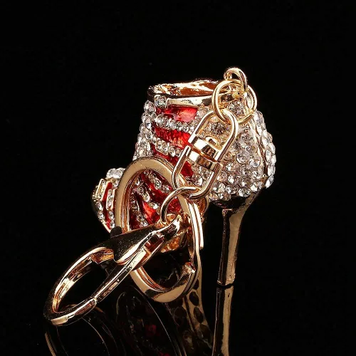 Vista 5 de TOPINCN Llavero con diamantes de imitación de tacón alto para zapatos, llavero de cristal, llavero, cadena, colgante, regalo, para mujer, bolso