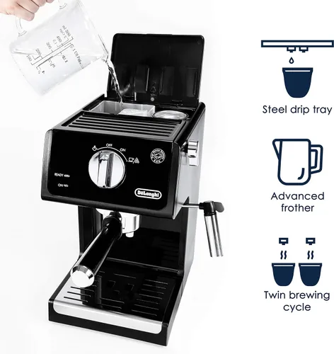 Vista 2 de De'Longhi ECP3120 - Máquina de café expreso de 15 bar con sistema avanzado de capuchino, 9.6 x 7.2 x 11.9 pulgadas, negro/acero inoxidable
