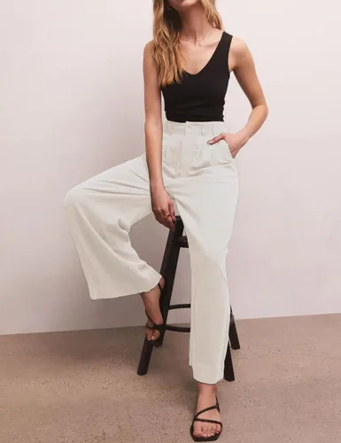 Vista 7 de Hooever Pantalones de lino de pierna ancha de cintura alta para mujer, pantalones casuales de palazzo, pantalones de vestir fluidos para oficina