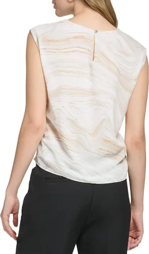Vista 3 de Calvin Klein Women's Loose Fitted Poly Chiffon Sleeveless Twist Detail Blouse