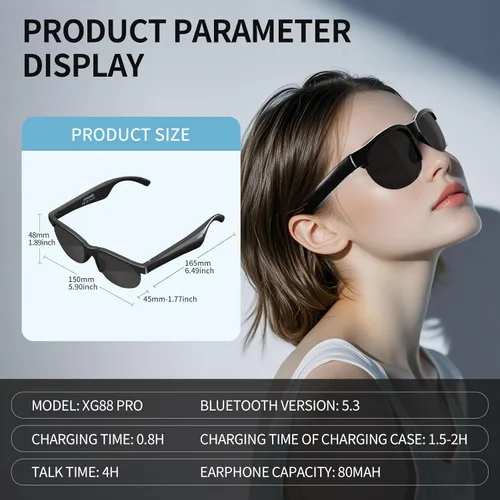 Vista 3 de Lentes de sol inteligentes con Bluetooth para hombres y mujeres, batería de 8 horas, llamadas y música manos libres, IPX5, impermeables