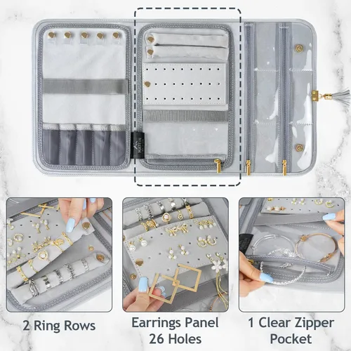 Vista 4 de MATEIN Organizador de viaje de joyería para mujer sin enredos portátil de cuero bolsa de almacenamiento de joyas bolsa de sobre impermeable ligera