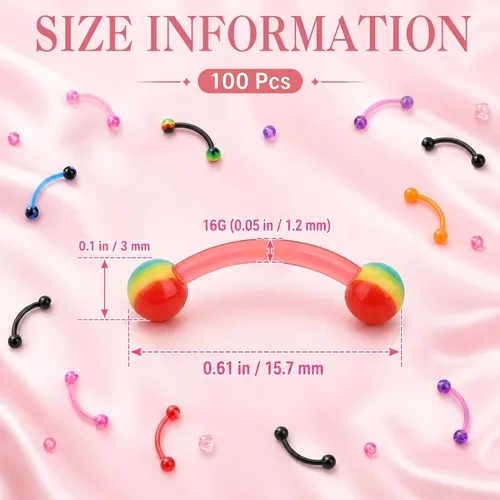 Vista 2 de CrazyPiercing Colorido bola acrílica flexible curva barra ceja anillos Tragus Piercing Jewelry, 16G