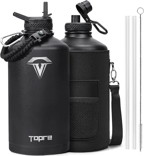 Vista 14 de Topre Botella de agua aislada de 32 onzas, botella de agua al vacío de acero inoxidable, sin BPA y a prueba de fugas - con asa de paracord, correa