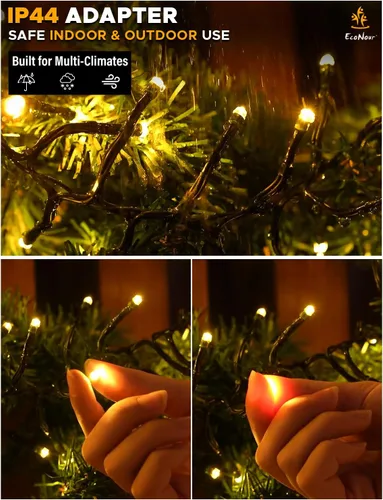 Vista 6 de EcoNour Guirnalda de 480 luces LED parpadeantes de 20 pies para árbol de Navidad, 8 modos de luces para decoración con temporizador y función