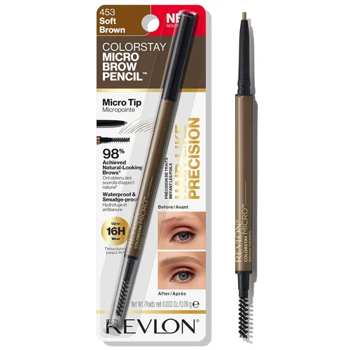 Vista 20 de Revlon ColorStay Micro lápiz de cejas con cepillo de carrete integrado, impregnado con aceite de argán y marula, impermeable, a prueba de manchas