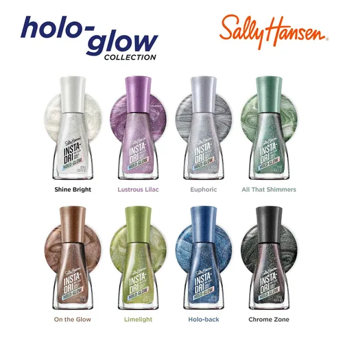 Vista 9 de Sally Hansen Insta-Dri Holo-Glow Esmalte de uñas de secado rápido, duración prolongada, brillo sin vetas Semi-opaco, con destellos 102 Lila