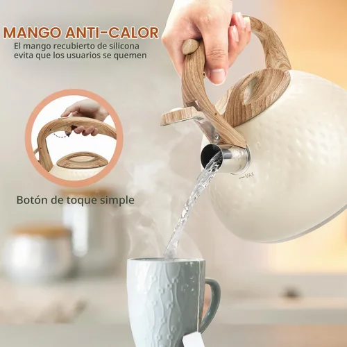 Vista 8 de Tetera de Harriet para estufa, tetera de 2.5QT con silbato de 5 capas en la parte inferior, tetera de acero inoxidable de grado alimenticio