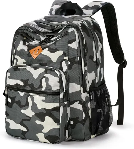 Vista 19 de ZORFIN - Mochila de 26 litros para la escuela, universidad y viajes, impermeable, con 8 compartimentos, Verde militar, Moderno