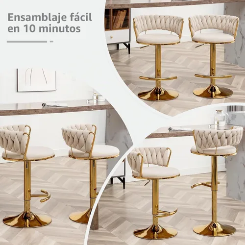 Vista 5 de Canxkun Gold - Juego de 2 taburetes de bar, sillas de bar de altura de mostrador con respaldo bajo, taburetes de bar de altura ajustable de Beige