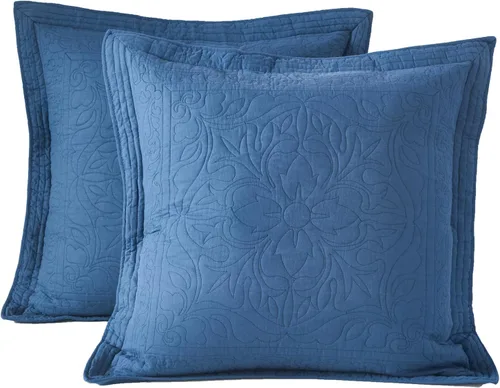 Vista 11 de WINLIFE Funda de almohada acolchada 100% algodón con estampado floral tamaño estándar (azul bebé)