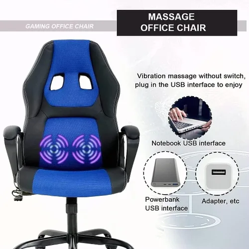 Vista 6 de HHS Silla reclinable de oficina para adultos, respaldo alto, de cuero, escritorio, juegos, carreras, ejecutiva, ergonómica, ajustable, giratoria