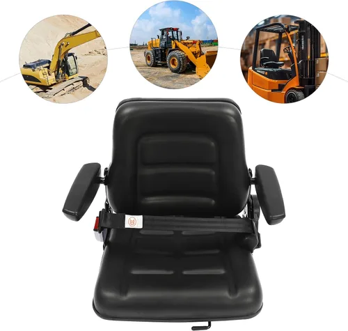 Vista 9 de Asiento de carretilla elevadora plegable universal con respaldo de ángulo ajustable, reposabrazos y cinturón de seguridad, asiento de carretilla