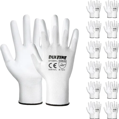Vista 20 de DULFINE Guantes de trabajo ultrafinos con revestimiento de PU - 12 pares, excelente agarre, carcasa de nylon guantes de trabajo de seguridad