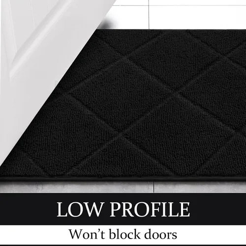 Vista 4 de LOCHAS Tapete negro para puerta de interior, de 20 x 32 pulgadas, parte trasera de goma, lavable y absorbente, tapete de microfibra para entrada