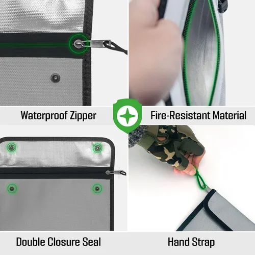Vista 6 de Bolsa de documentos ignífuga, bolsillo impermeable con cierre de cremallera, bolsa de almacenamiento para objetos de valor, archivo de documentos A4