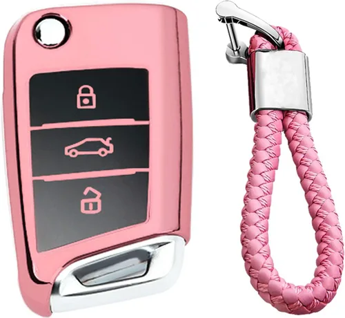 Vista 16 de Hombres Mujeres Cuero Genuino Llavero Funda Para Volkswagen/Para Skoda/Para Audi/Para Asiento Flip Car Remote Key Case Funda Funda Con Kit Llavero