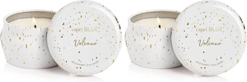 Vista 18 de Capri Blue Glimmer Mini Tin - Vela perfumada a manzana con mini portavelas, mezcla de cera de soja, Capri Blue Apple Cider Social Red and Gold