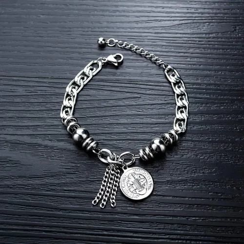 Vista 3 de TEMICO Pulsera de acero inoxidable con diseño de cruz de San Benito para mujer