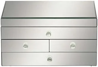 Vista 4 de Deco 79 Joyero de cristal con espejo de 4 cajones 11 x 9 x 6 pulgadas plateado