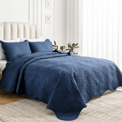 Vista 20 de Auemtyn Juego de edredón de tamaño Full/Queen de 3 piezas, colcha de verano suave y ligera, cobertor de cama de microfibra reversible para todas
