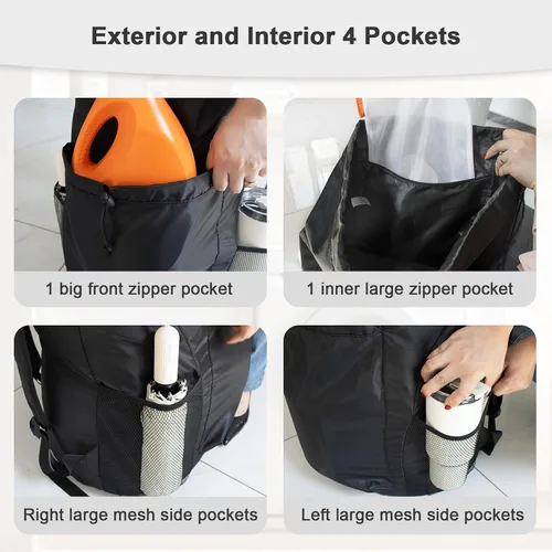 Vista 5 de Polecasa - Mochila de lavandería duradera con correas acolchonadas, tela resistente a desgarros, 3.8 oz/yd² y múltiples bolsillos, grande, Negro