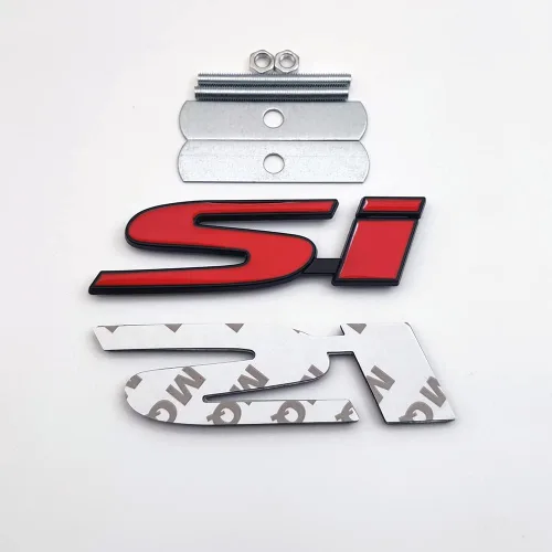 Vista 2 de 1 emblema de metal negro y rojo para parrilla delantera del automóvil + 1 calcomanía 3D para tapa trasera de carreras, calcomanía deportiva