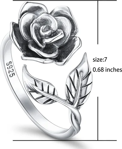 Vista 31 de Anillos abiertos ajustables de plata de ley S925, anillo de rosa para mujeres y adolescentes