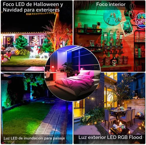 Vista 8 de Luces para exteriores, focos de 15 W para exteriores con enchufe de EE. UU. y control remoto, focos de paisaje de control de aplicación de 12 V 2