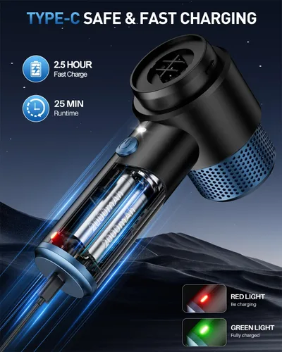 Vista 6 de EYYA Aspiradora de Mano Inalámbrica para Automóvil, Aspiradora de Alta Potencia de 15000PA y Soplador de Aire, Mini Aspiradora Portátil 4 en 1