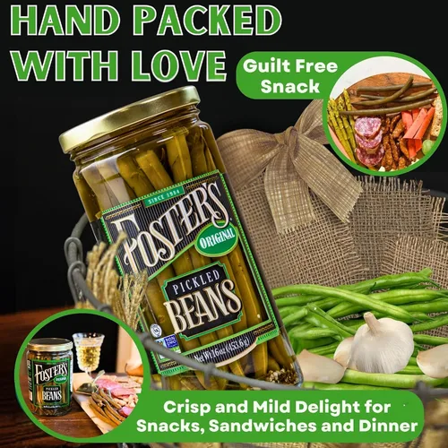 Vista 4 de Foster's Frijoles verdes en escabeche en frasco, original, 16 onzas, paquete de 2, receta tradicional de verduras en escabeche durante más de 40