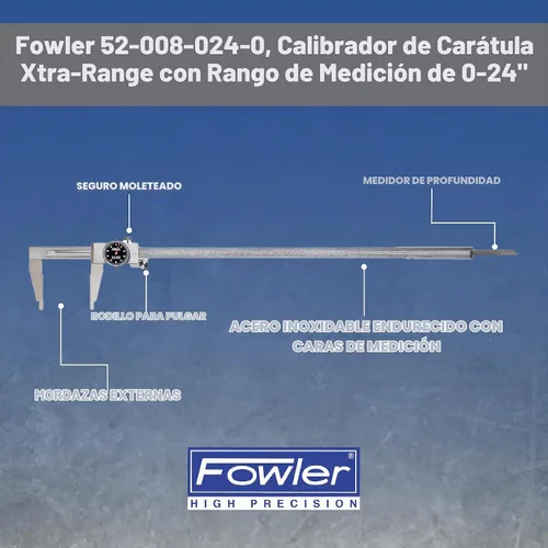Vista 5 de Fowler 52-008-024-0, pinza de esfera de rango Xtra-con rango de medición de 0-24", color negro
