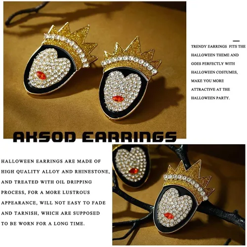 Vista 3 de Aretes de calabaza de aceite de goteo de cristal de Halloween, bonitos aretes de esmalte brillante para fiestas de disfraces de vacaciones, joyería