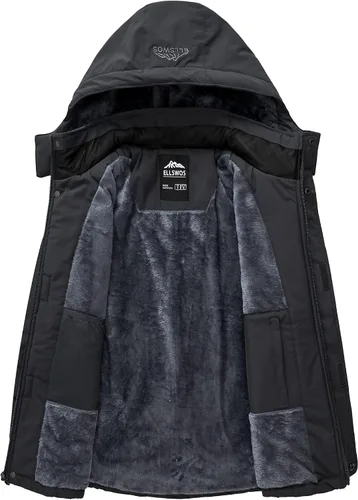Vista 3 de ELLSWOS Chaqueta de esquí impermeable para hombre, abrigo de nieve cálido con capucha, rompevientos