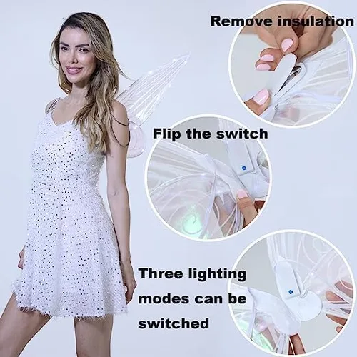 Vista 4 de Oprtuisi Adult Fairy Wings, Shiny Transparent Princess Wings, Angel Wings Sutable for Halloween Costume Dress Up
