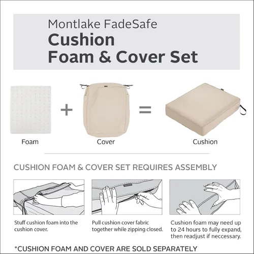 Vista 2 de Classic Accessories Montlake - Cojín rectangular resistente al agua de 21 x 19 x 5 pulgadas, para asiento de exterior, cojín para silla de muebles