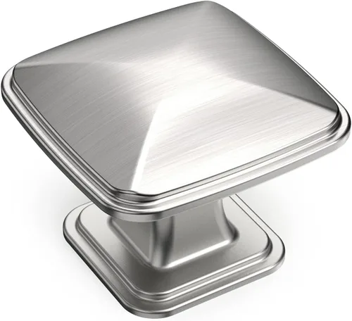 Vista 8 de Amerdeco Paquete de 10 pomos brillantes de níquel satinado cepillado de 1-1/4 pulgadas para cajones de armario de cocina, pomos de gabinete