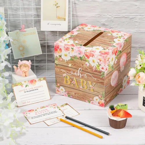Vista 5 de Pajean Juego de 50 boletos y cajas para rifas de pañales florales, flores de acuarela, consejos y deseos para los futuros padres, accesorio