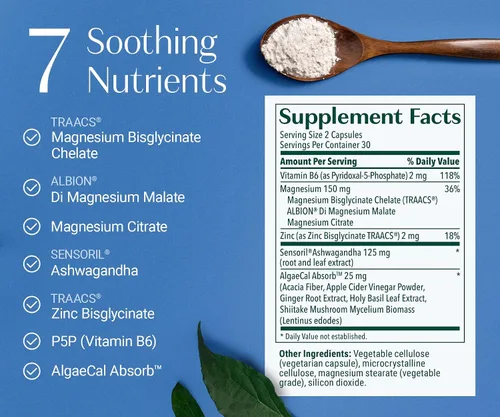 Vista 10 de AlgaeCal Magnesium Relax™ - Magnesio Quelado con Ashwagandha para Dormir y Ansiedad Ocasional - Glicinato, Malato, Citrato - Apoyo para el Sueño